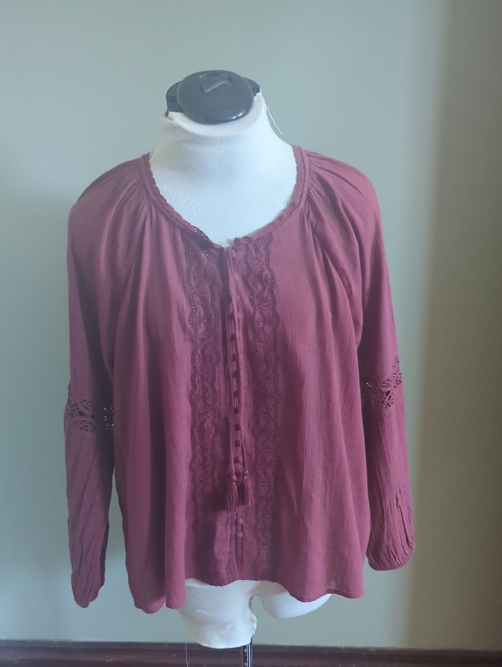 American Eagle maroon gauze blouse, size large